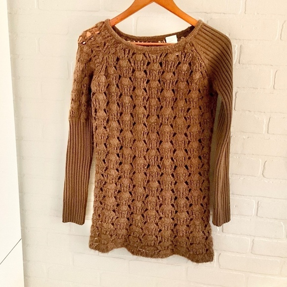 Miss Sixty Vintage Knit Mini dress/tunic/cover up Crochet Cinnamon Brown XS - Picture 1 of 10